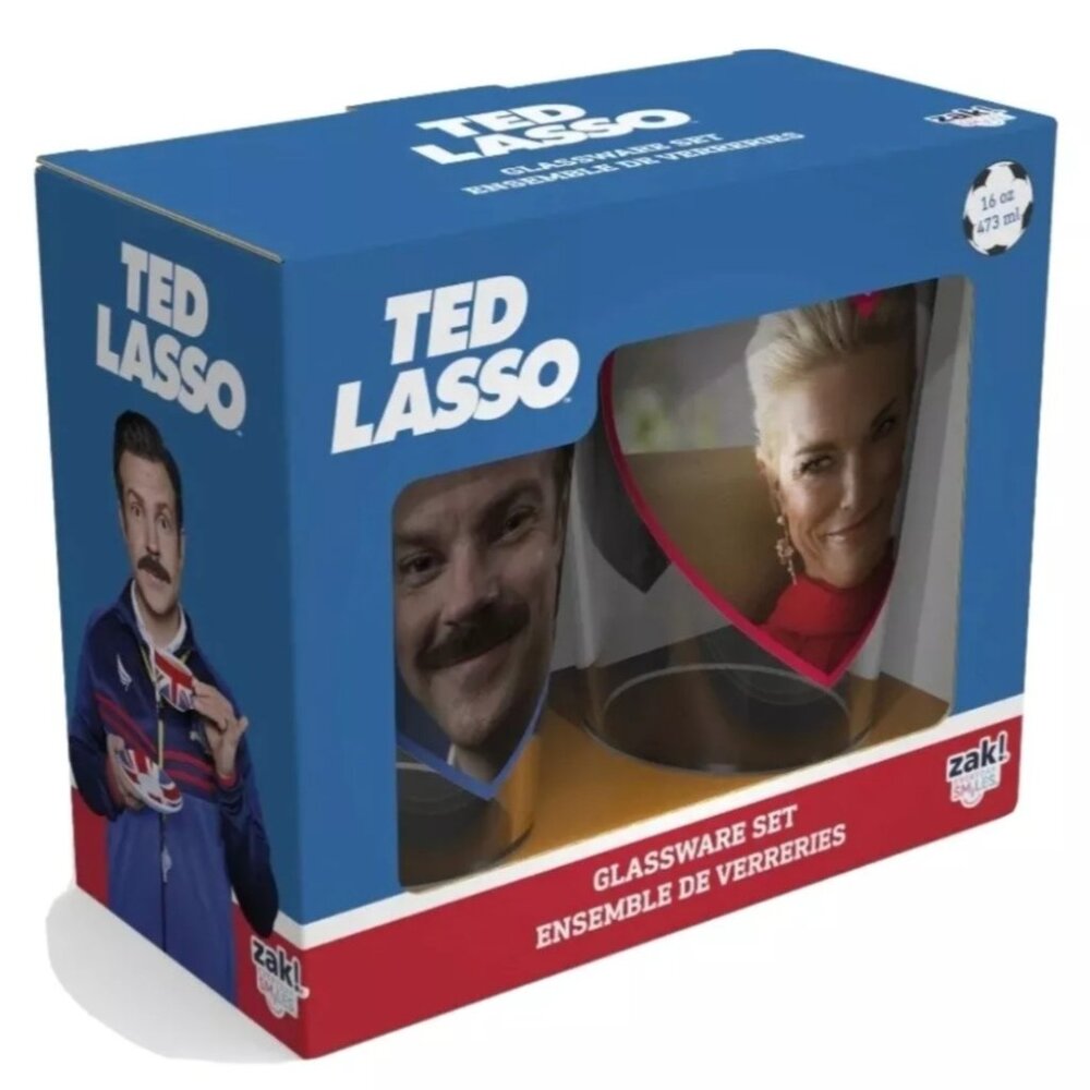 "TED LASSO" 2Pk- 16oz Valentine Glasses & Double Sided- Set of 4- 2oz Mini Shots
